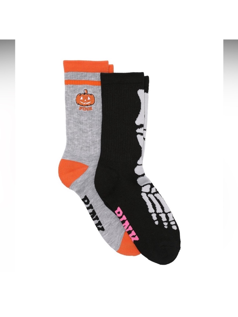 VS PINK Halloween Pumpkin and Skeleton 2-Pack Crew Socks NEW